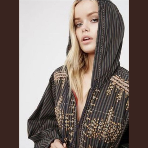 RARE HTF Free People Embroidered embellished Hooded Hoodie Tunic Mini Dress - Picture 3 of 16